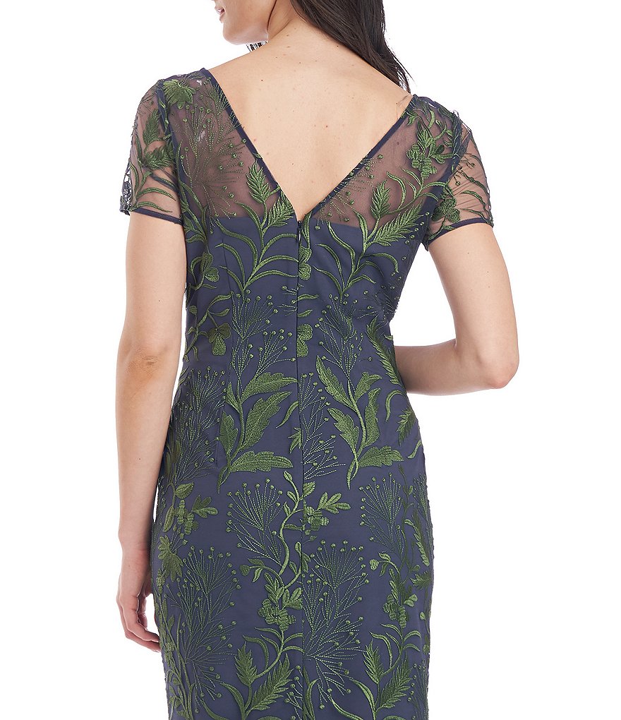 Marina Sequin Lace Round Neck 3/4 Sleeve Sheath Dress