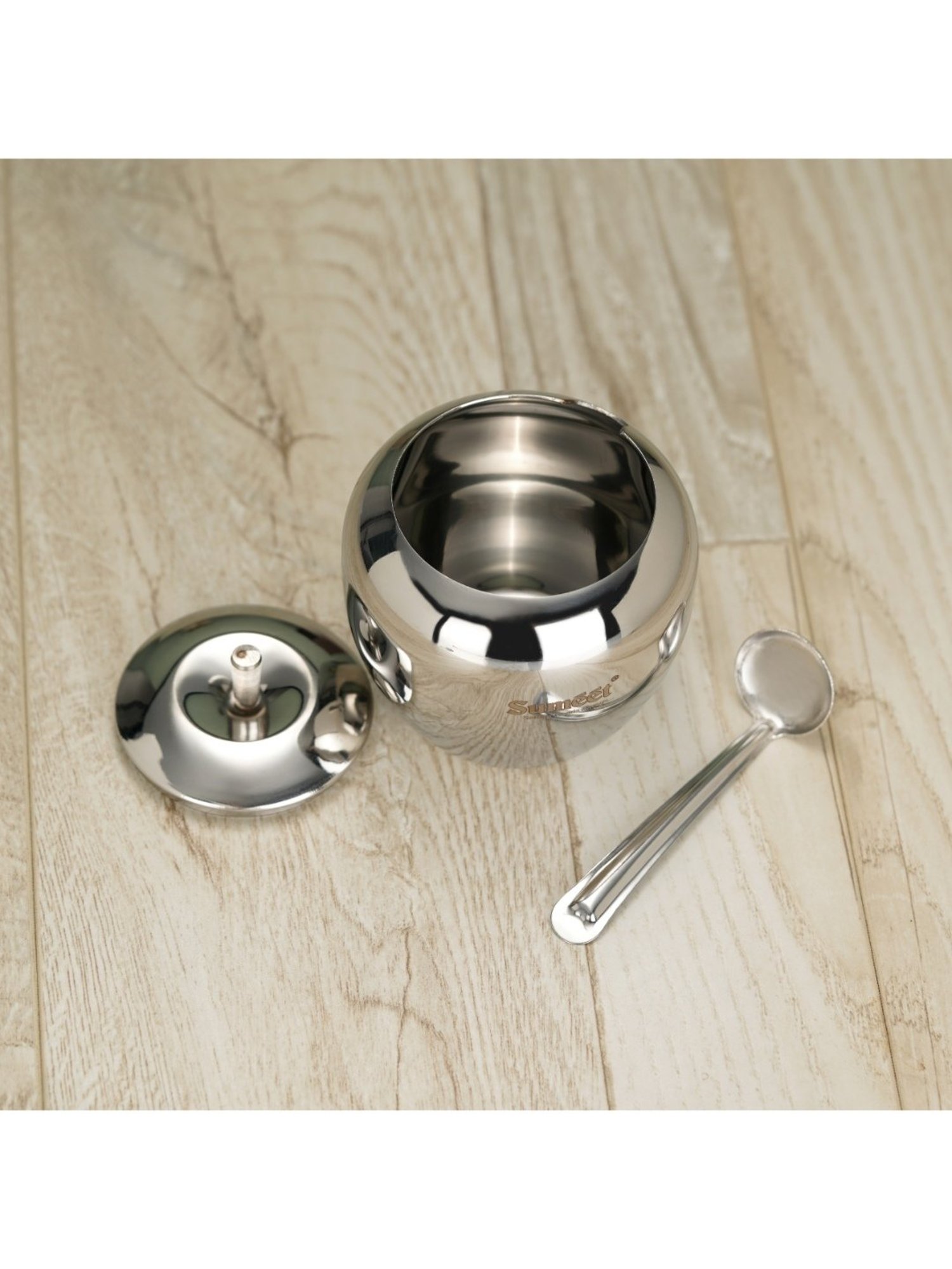 Sumeet S.S.Apple Shape Ghee & Oil Pot,Storage Container with Spoon for Kitchen,9cm,350ML-(Pack of 1)