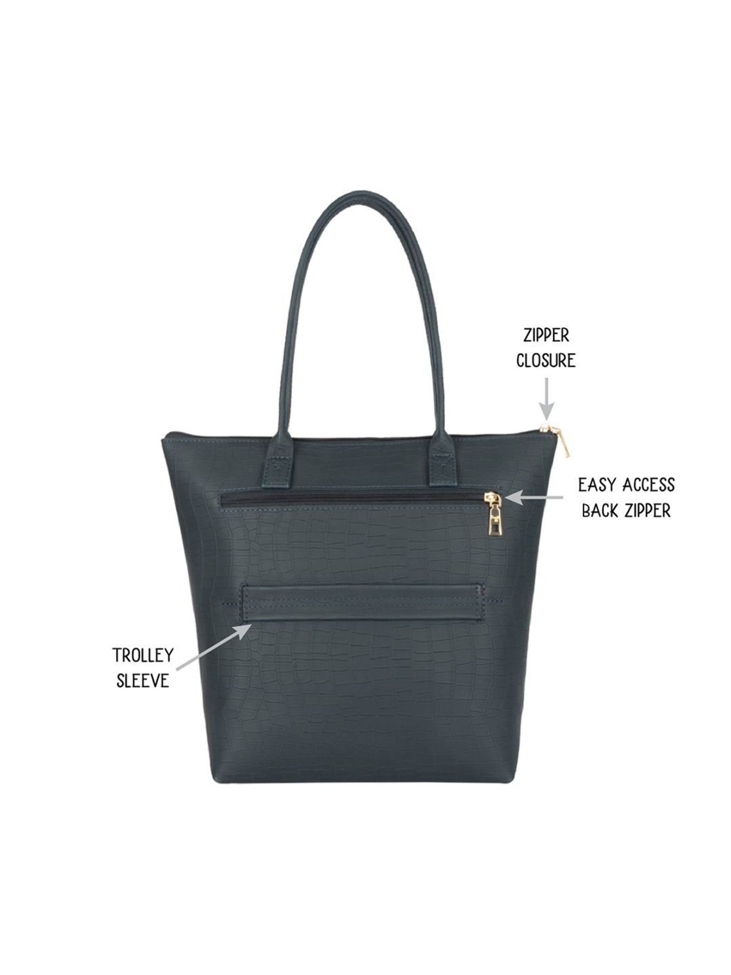 Baggit Barcelona Blue PU Textured Tote Handbag