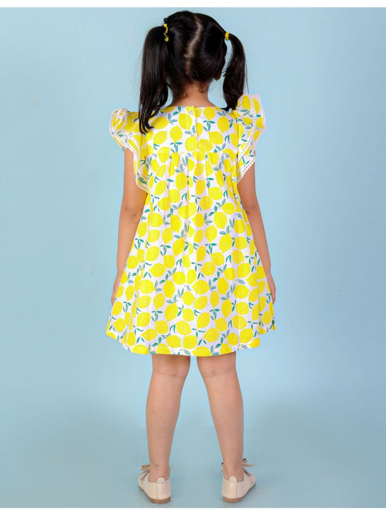 Lil Drama Kids White & Yellow Floral Print Dress