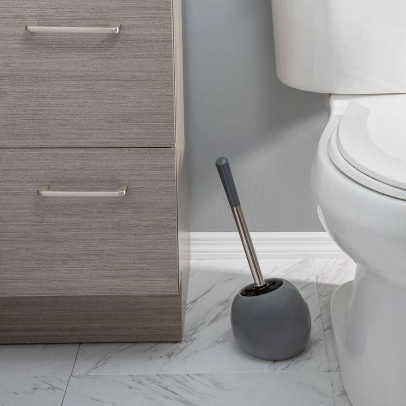 Ceramic Dome Toilet Brush and Holder Gray - Bath Bliss