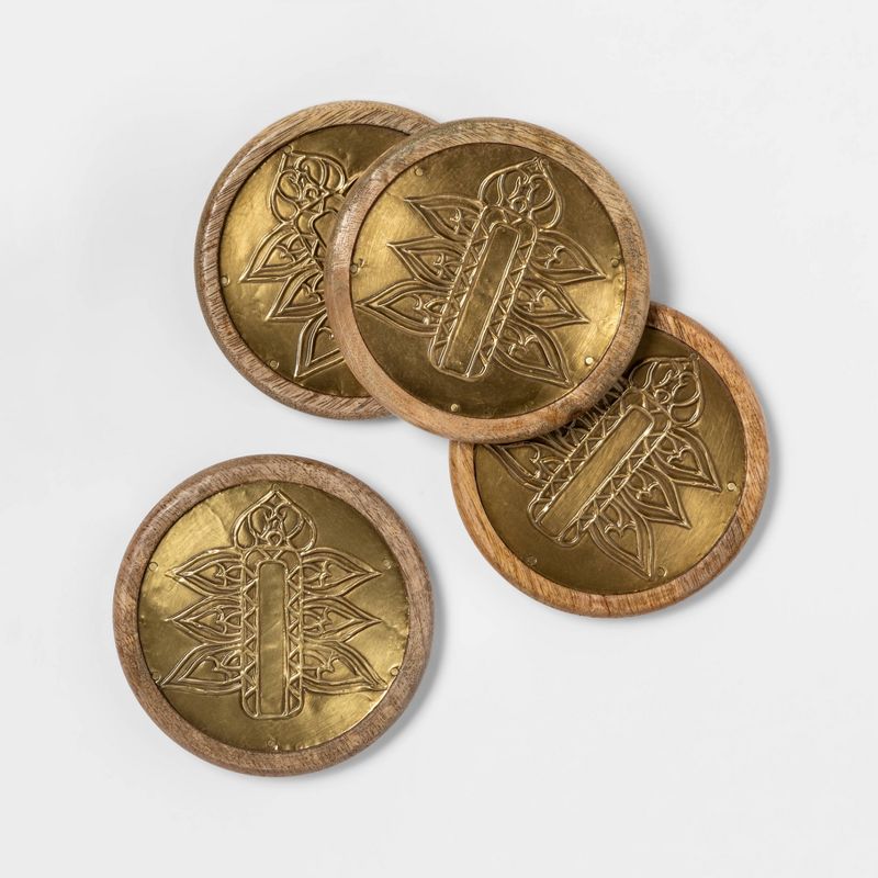 Cravings by Chrissy Teigen 4pk Wood Coasters with Metal Decoration