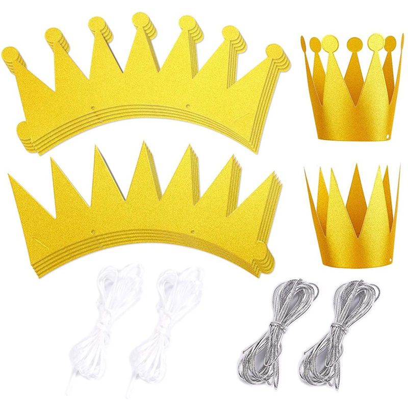 Blue Panda 12 Pack Gold Crown Party Hats, Princess Prince Kids Birthday Party Supplies, King and Queen Style