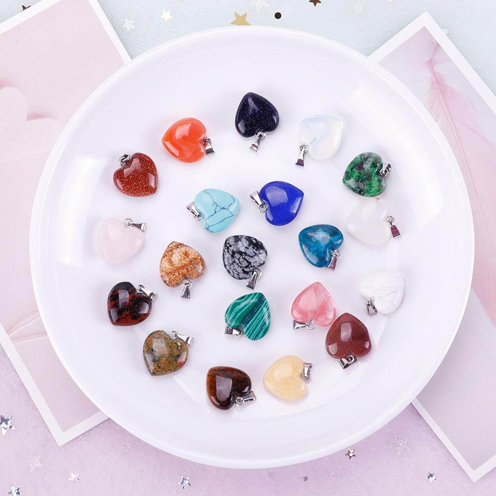 20 Pcs Heart and Waterdrop Stone Pendants Assorted Color Chakra Beads Crystal Charms for Jewelry Making
