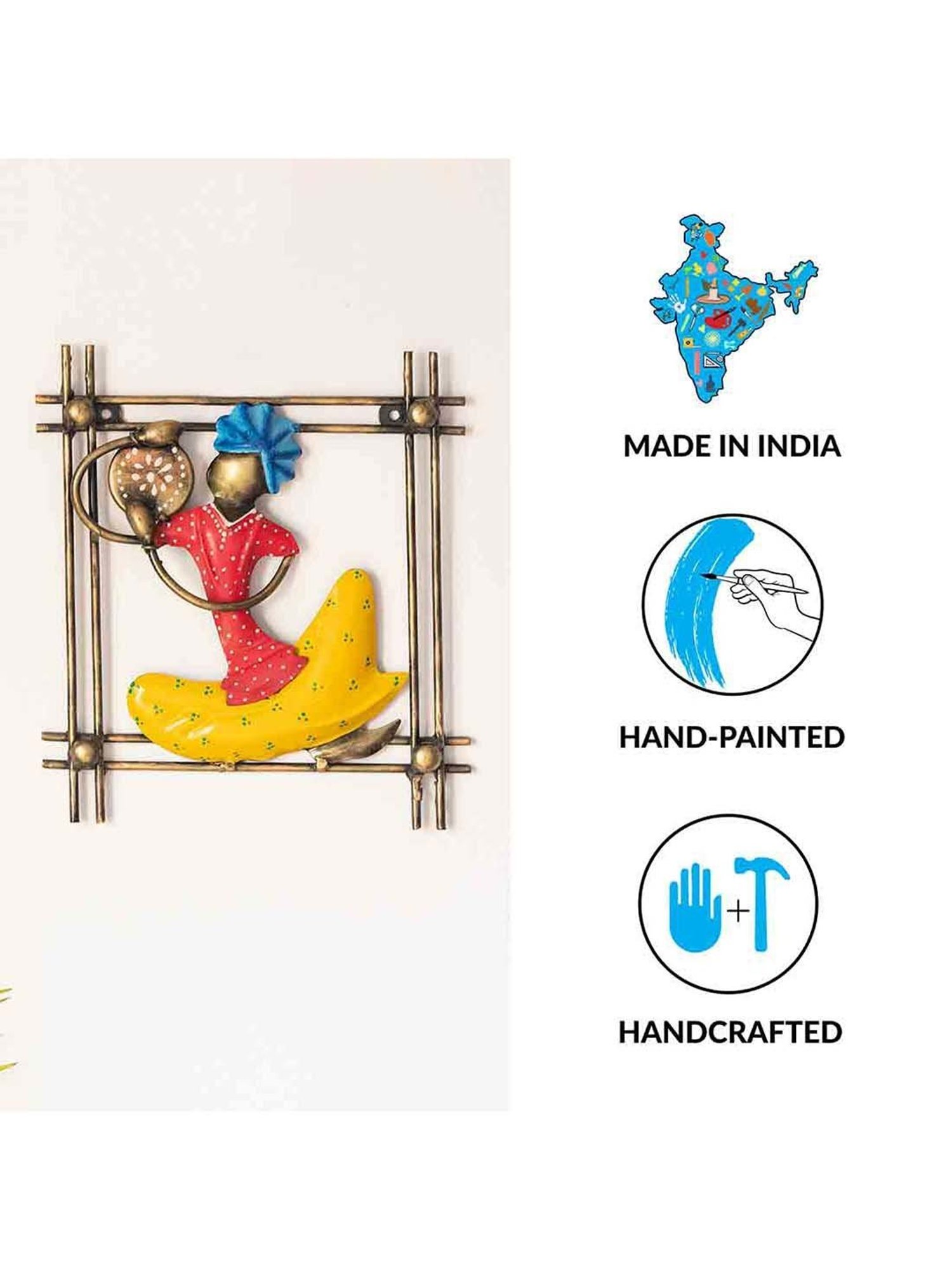 ExclusiveLane Hand-painted Multicolor Iron Rajasthani Thaalwala Wall Hanging