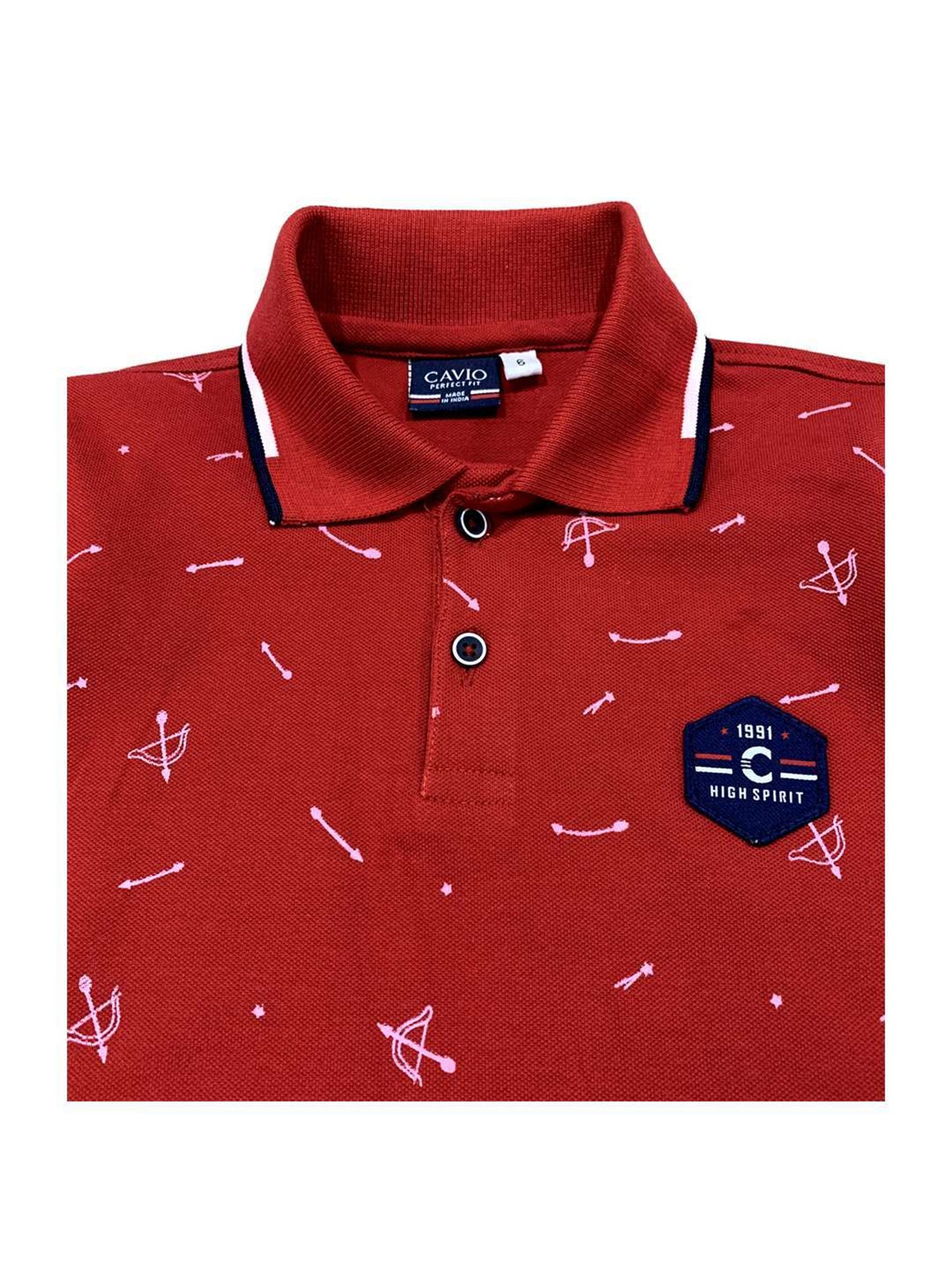Cavio Kids Maroon Cotton Printed Polo T-Shirt