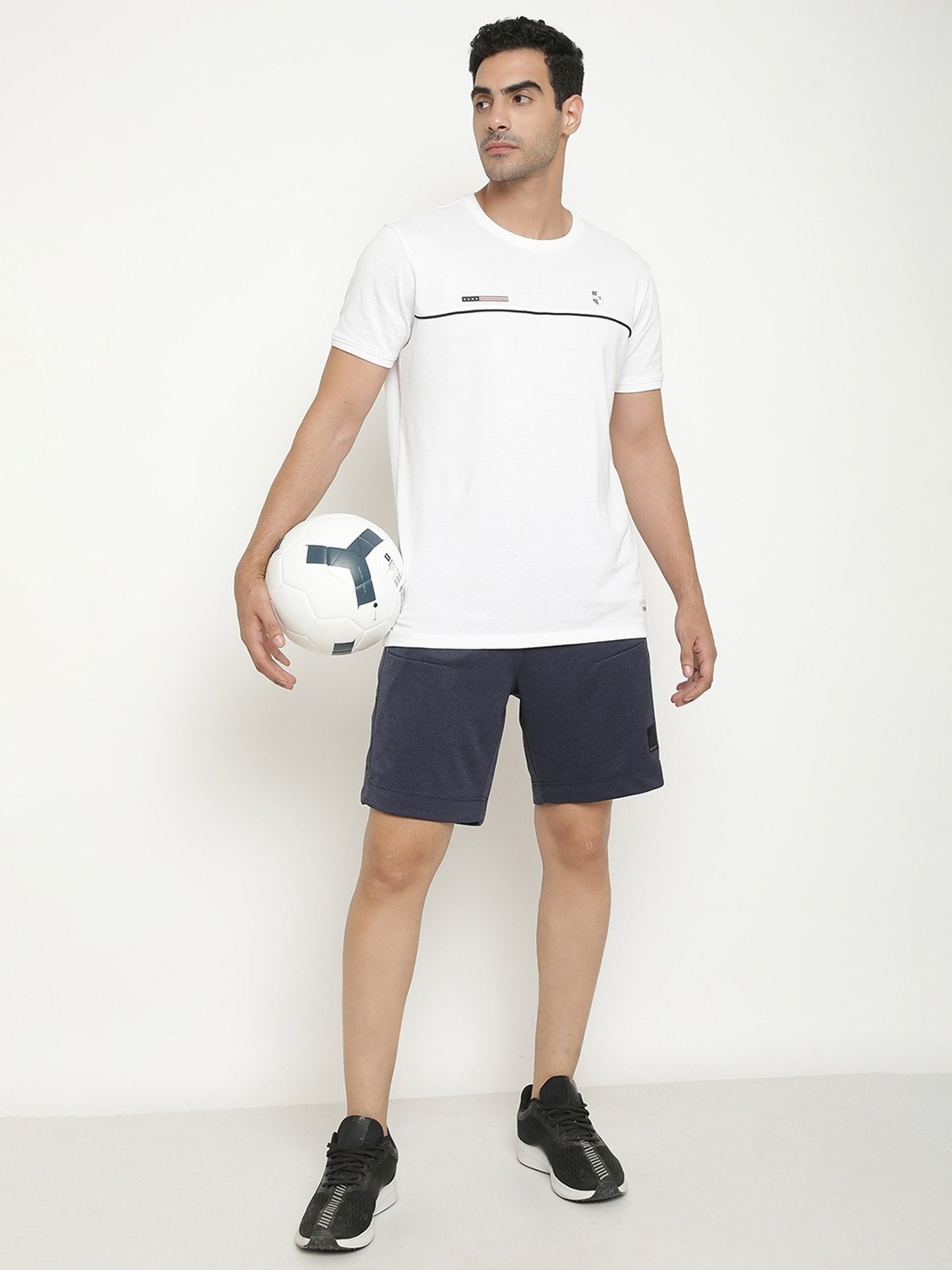 Octave Navy Melange Cotton Regular Fit Shorts