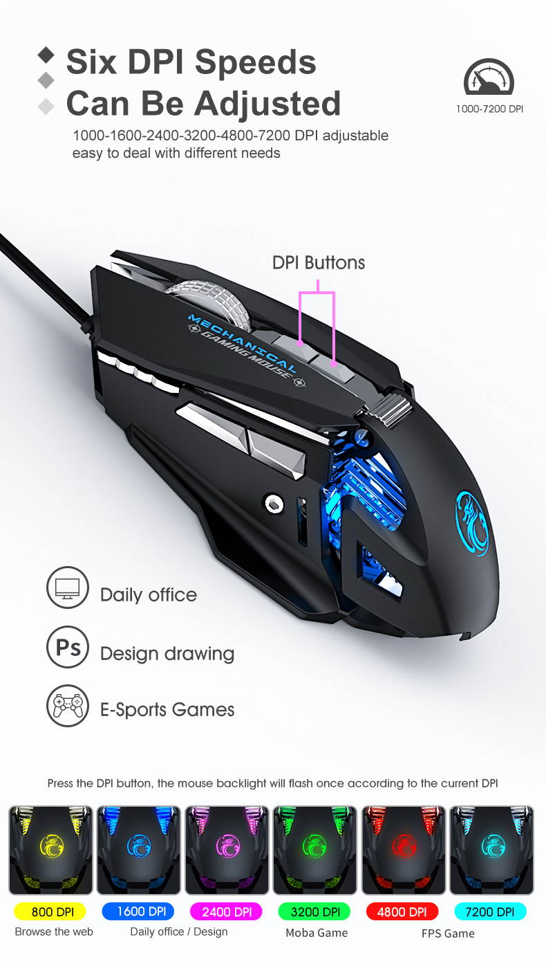 IMICE brand 2020 new 7-button 7200DPI game mouse programmable T96 mechanical mouse