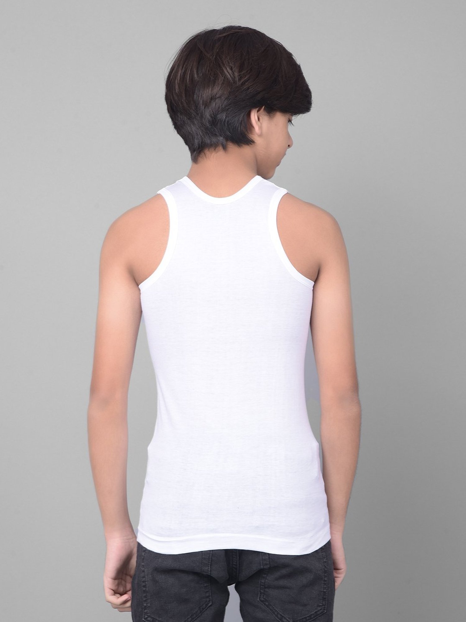 Dollar Bigboss Boys White Solid Vest (Pack Of 4)