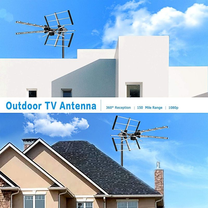 Outdoor TV Antenna 2020 Upgraded 150 Mile Range V/UHF-128F 15dBi Amplifier Gain Multi-Directional Reception Antenna 32.8ft Thicker Coax Cable