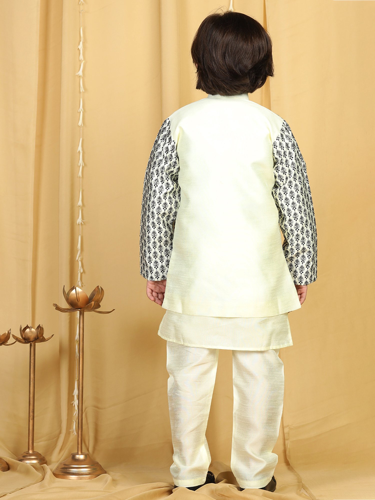 AJ Dezines Kids Black Embellished Full Sleeves Sherwani with Pants