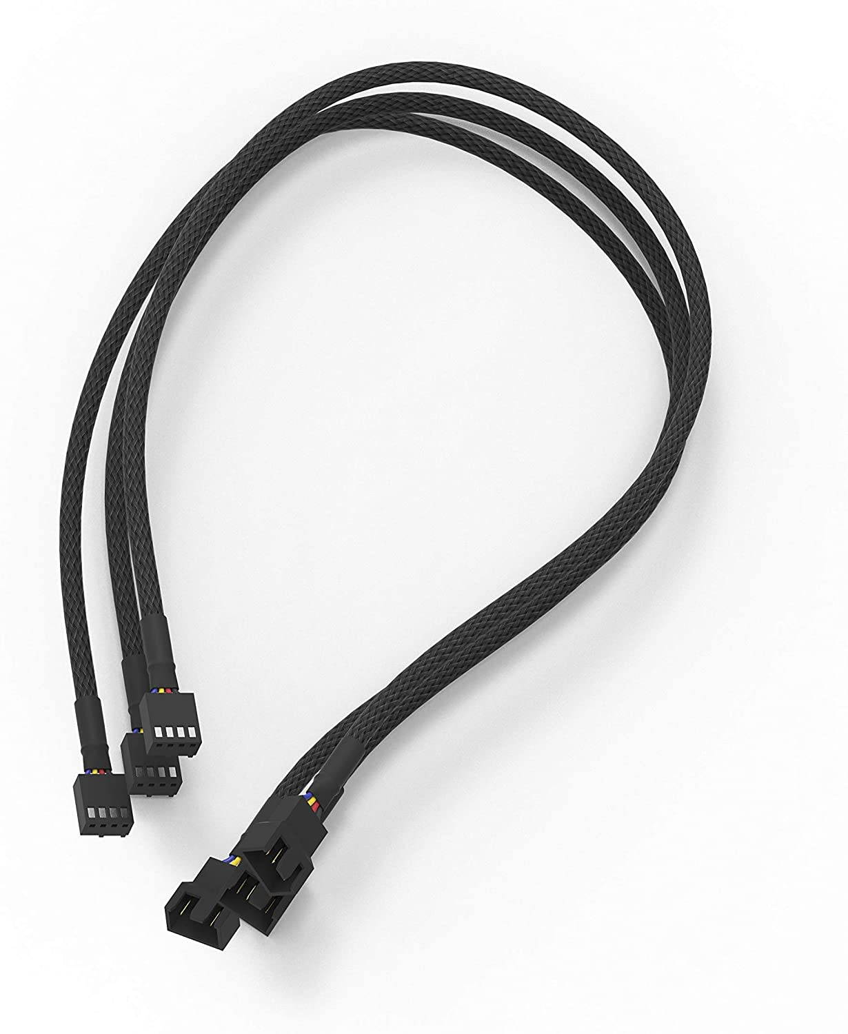 3 Pack 4 Pin PWM Fan Power Splitter Cable Black Sleeved Braided Adapter PC Fan Power Extension Cable for Computer ATX Case 4 Pin 3 Pin Cooling Fan Cable Black 18inch 50cm
