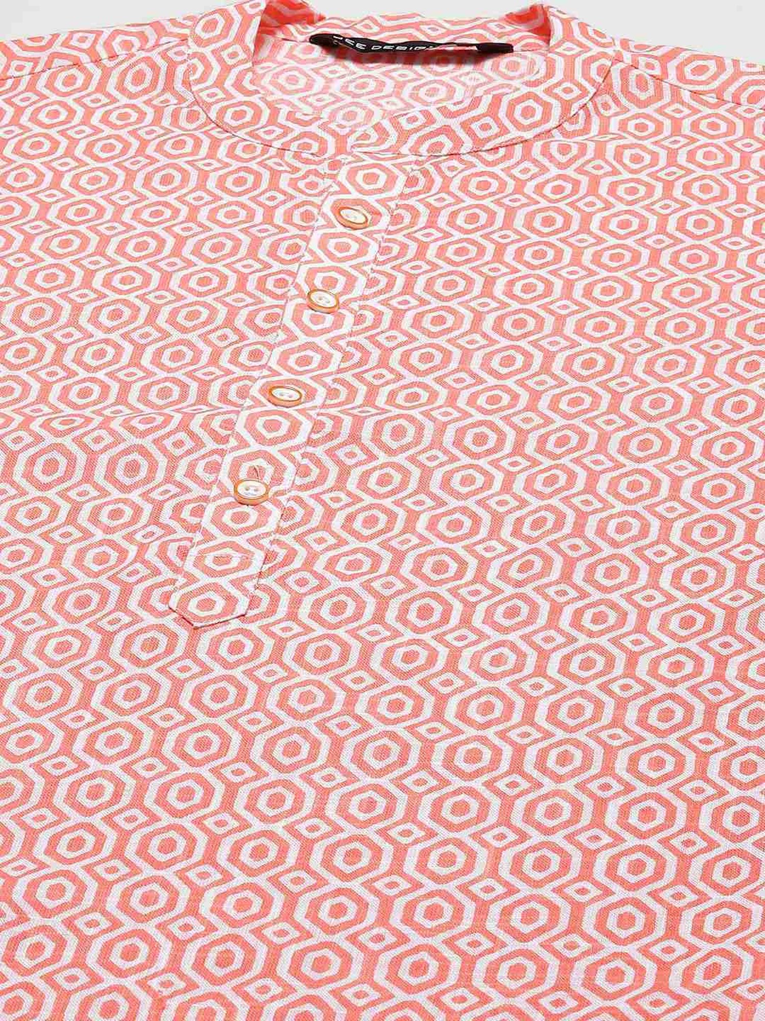 See Designs Peach & White Cotton Regular Fit Printed Kurta Bottom Set