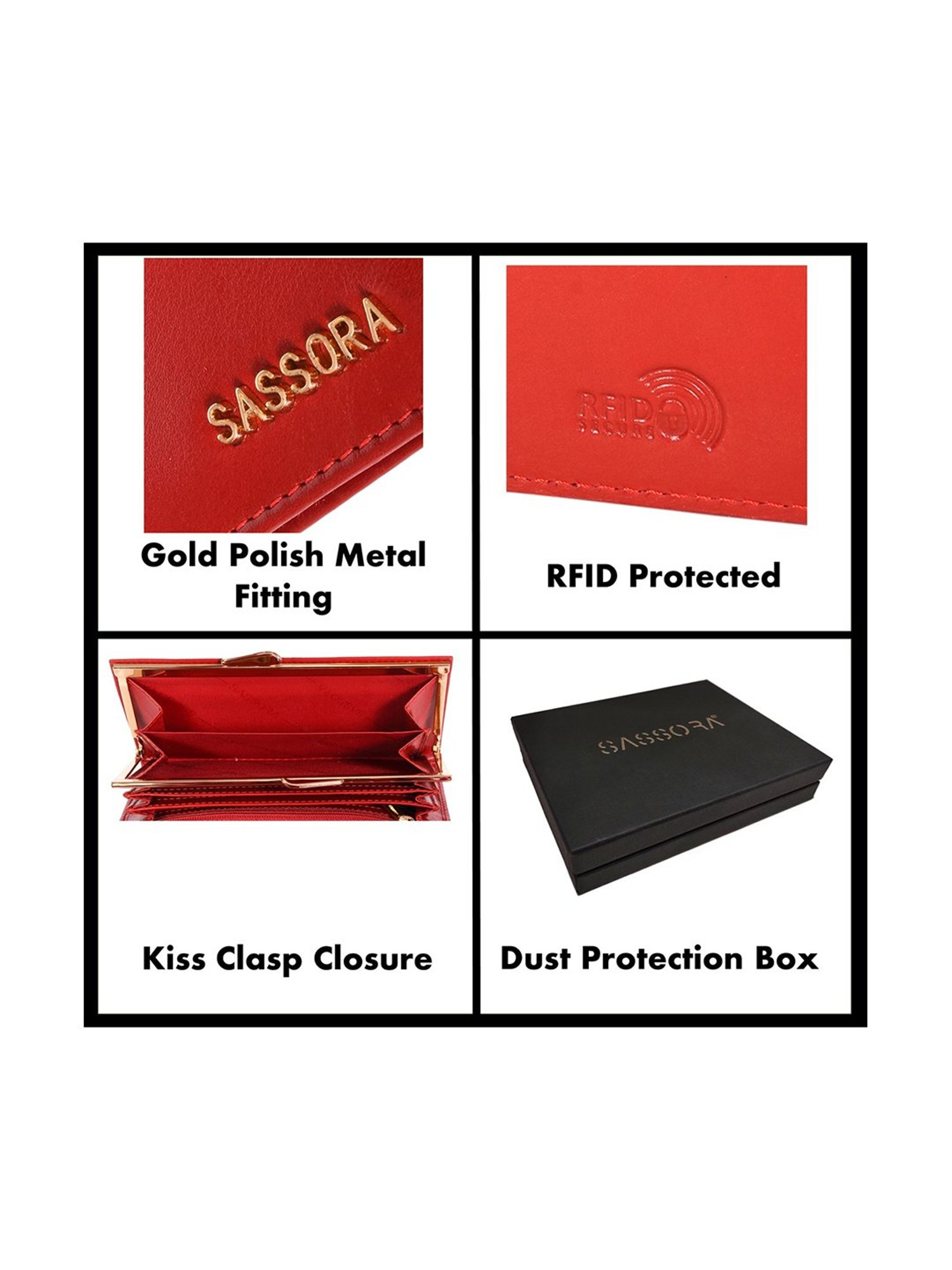 SASSORA Red Solid Rfid Wallet for Women