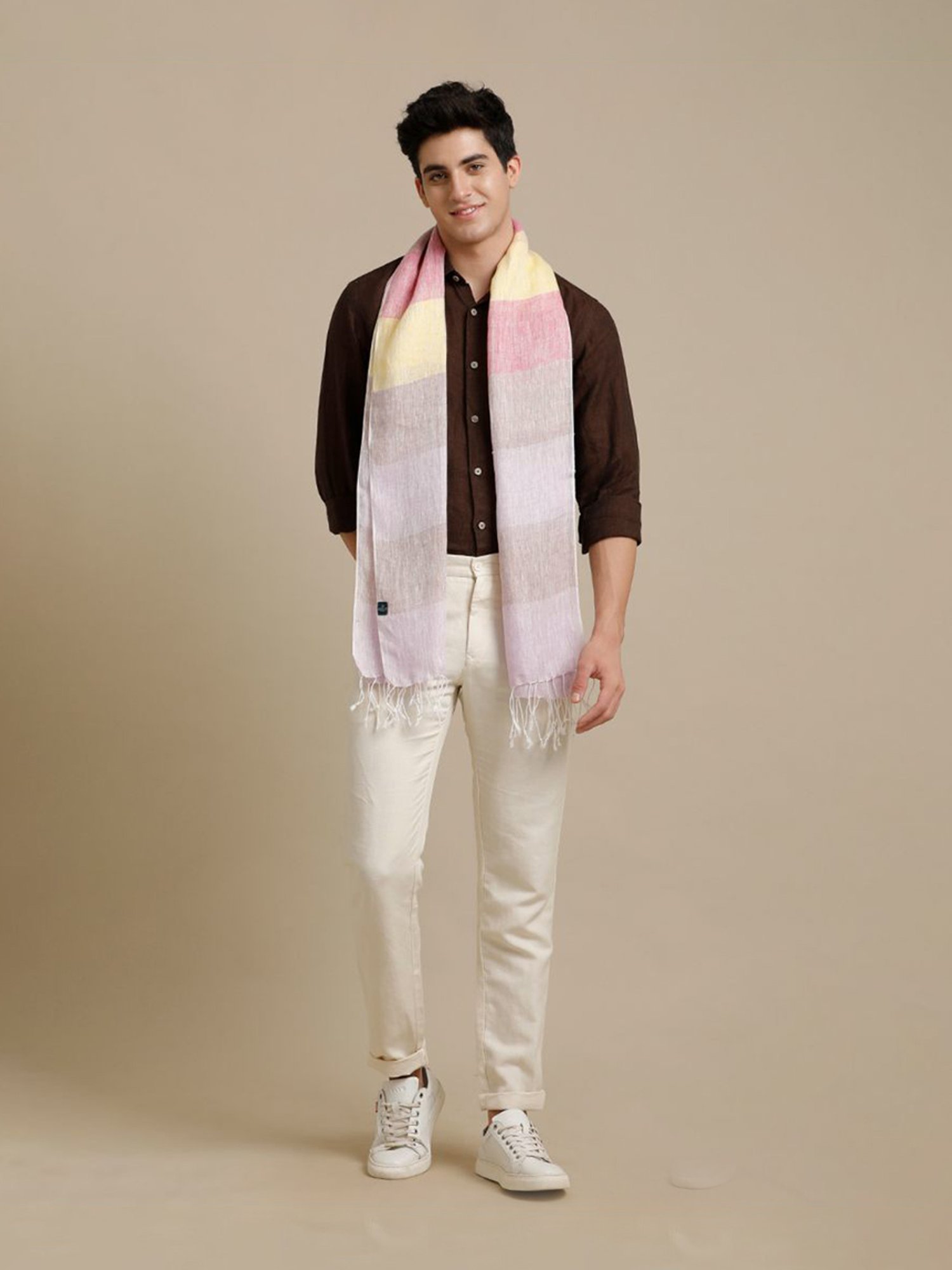 Linen Club Purple Striped Pure Linen Stole