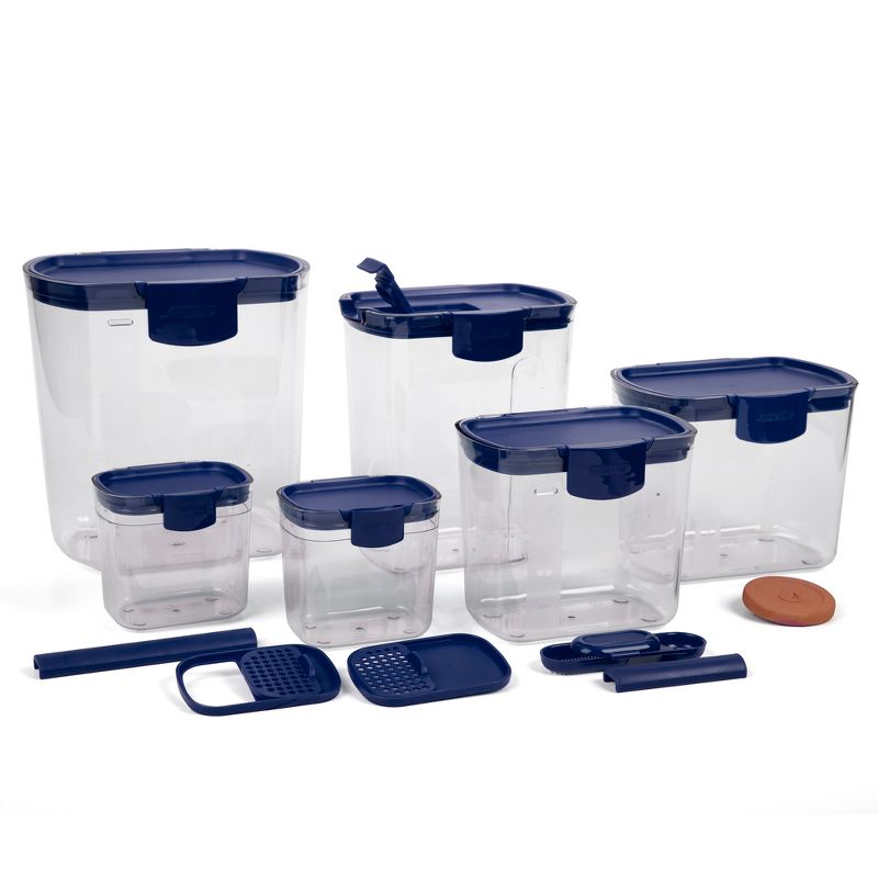 Progressive International Prepworks ProKeeper 12 Piece Kitchen Baker Clear Food Storage Organization Container Set, Blue and Red