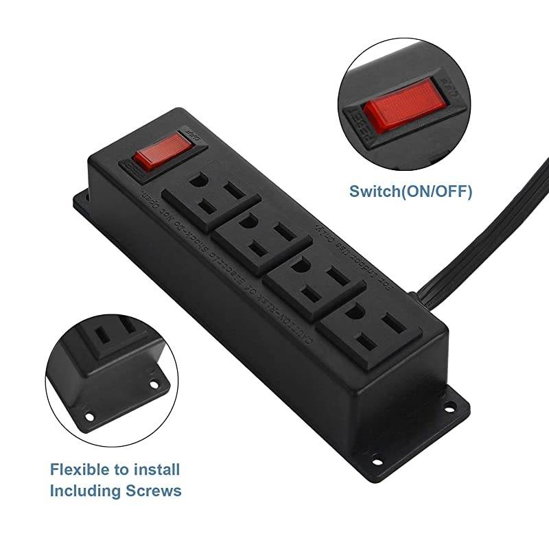 Mount Power Outlet Strip 4 Outlet Mountable Power Strip with Switch Under Desk Power Strip Connect with 656ft Cord4AC656FT