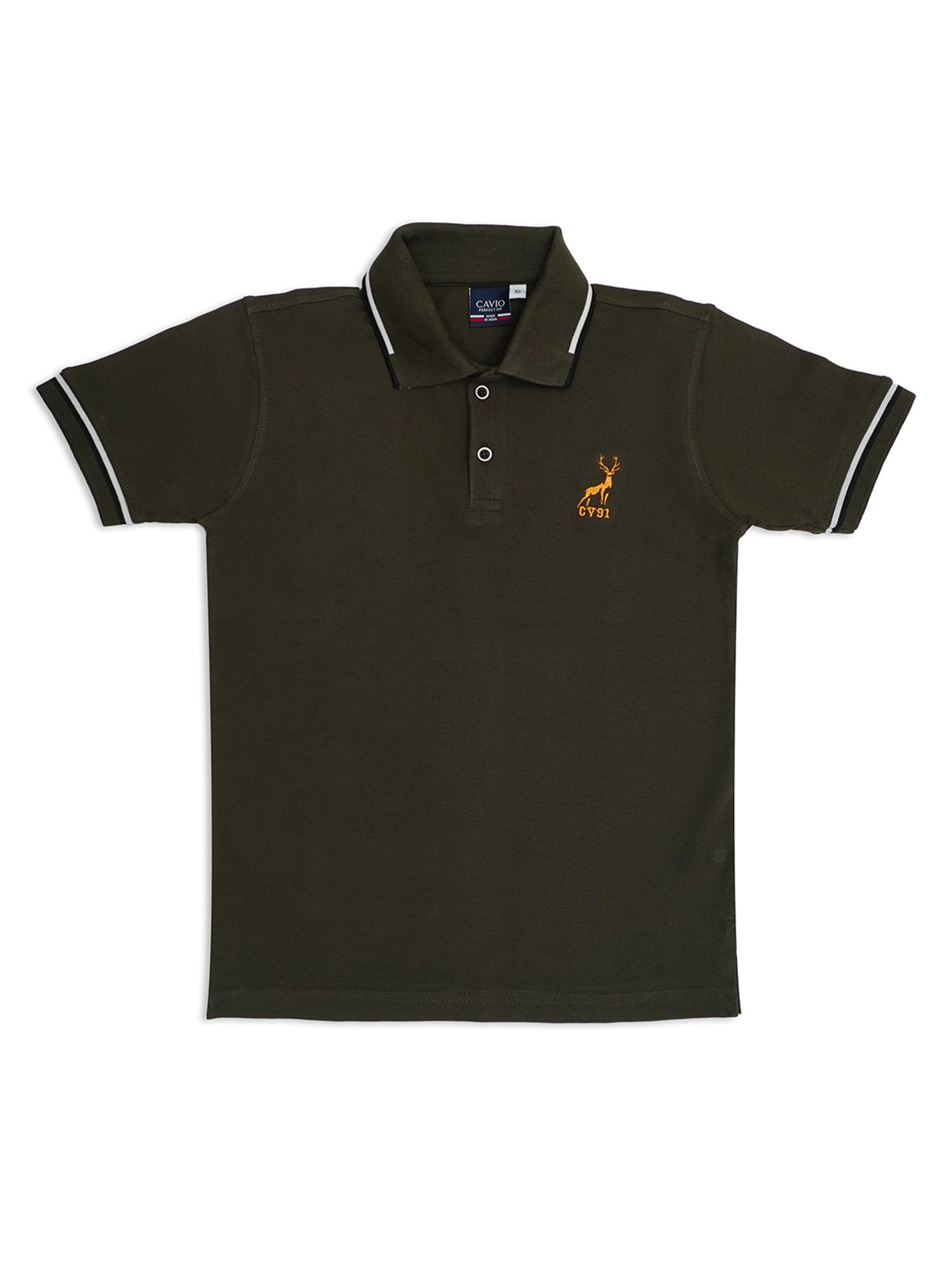 Cavio Kids Olive Solid Polo T-Shirt
