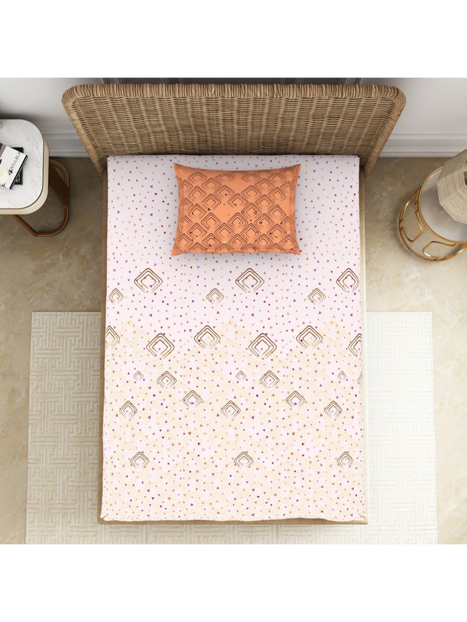Spaces Pink 144 TC Cotton Printed Single Bed Sheet with 1 Pillow Covers