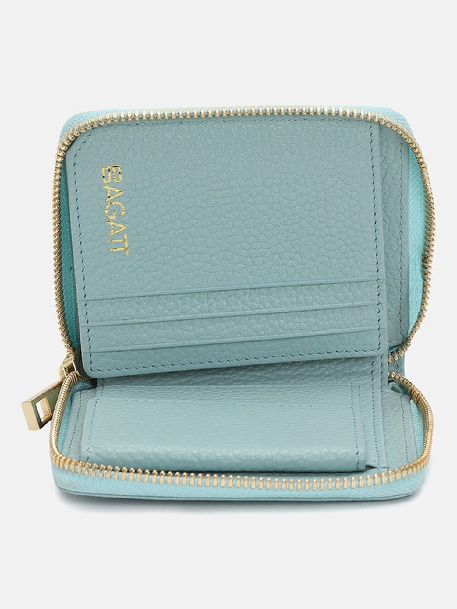 BAGATT Light Green Leather Solid Zip Around Wallet
