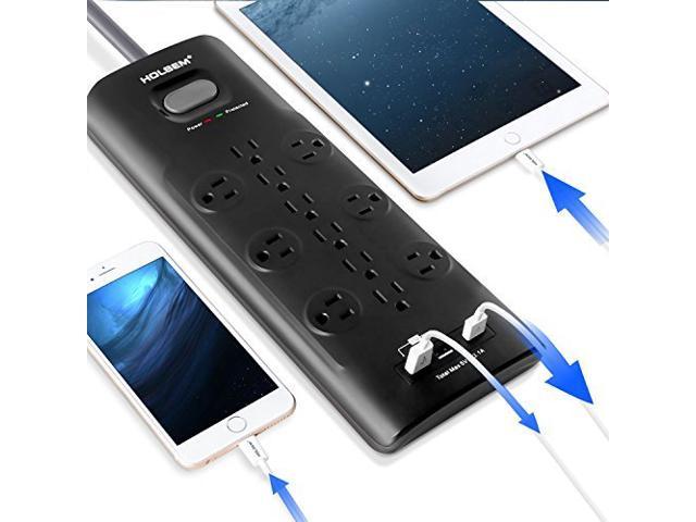 High Performance Surge Protector Power Strip, Multi-Function 12 Outlets Surge Protector Power Strip with 3 USB Charging Ports (5V/3.1A) and 6 feet Heavy Duty Extension Cord, ONE FOR ALL