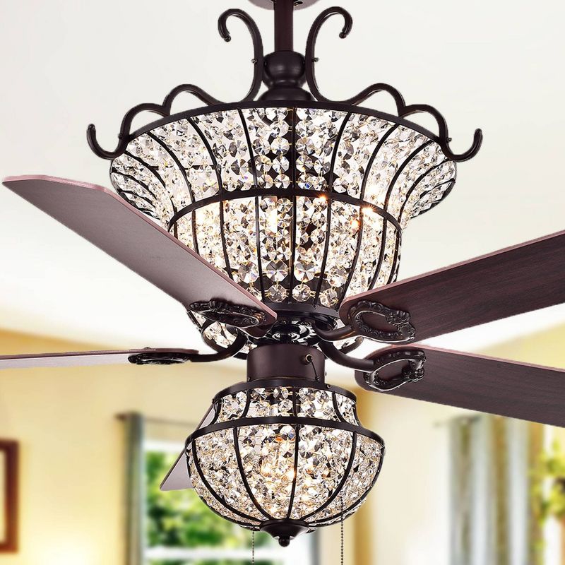 52" x 52" x 25" Charla 4 Light Crystal 5 Blade Chandelier Ceiling Fan Brown - Warehouse of Tiffany