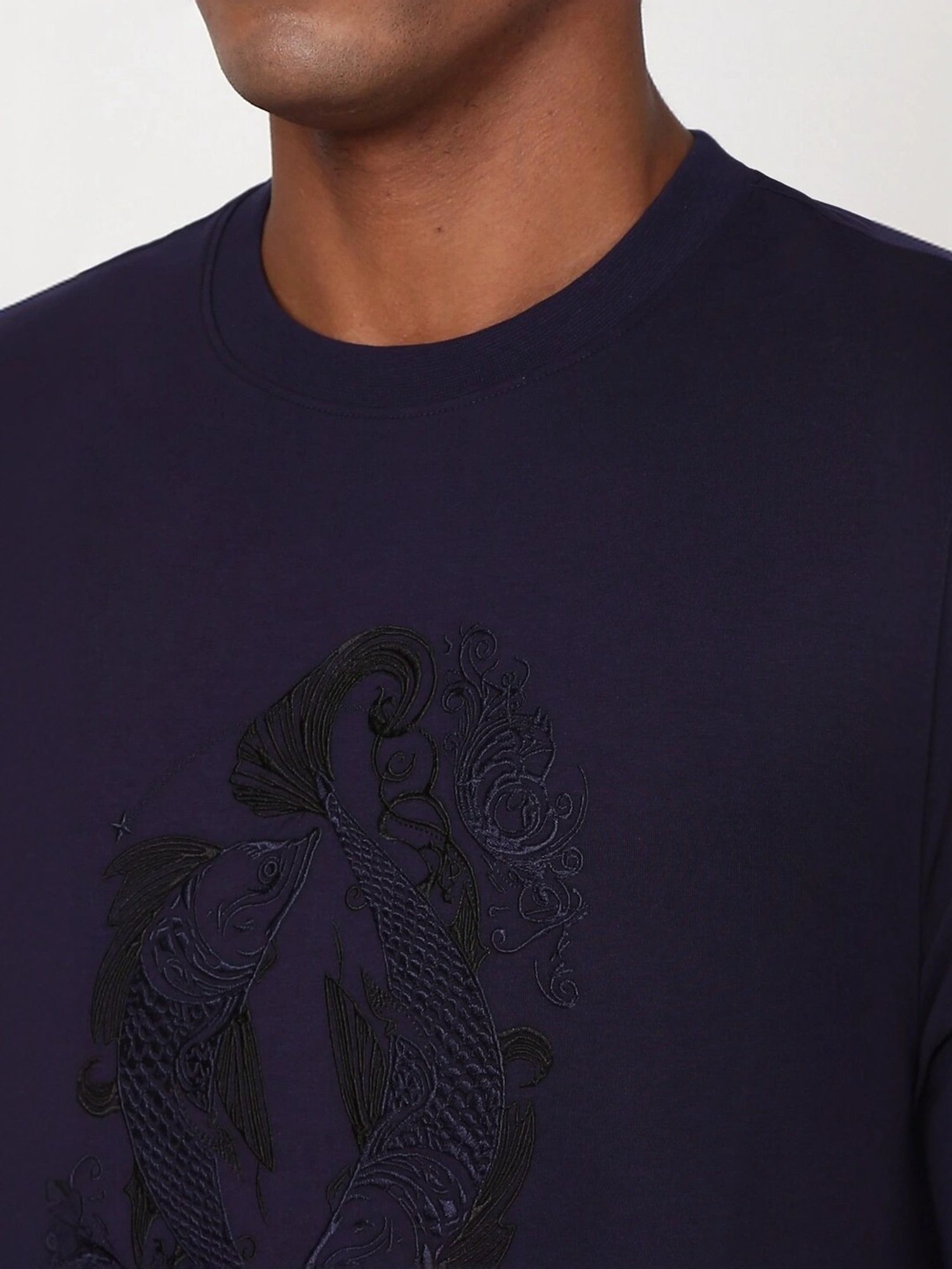 Peter England Casuals Purple Cotton Regular Fit Embroidered T-Shirt