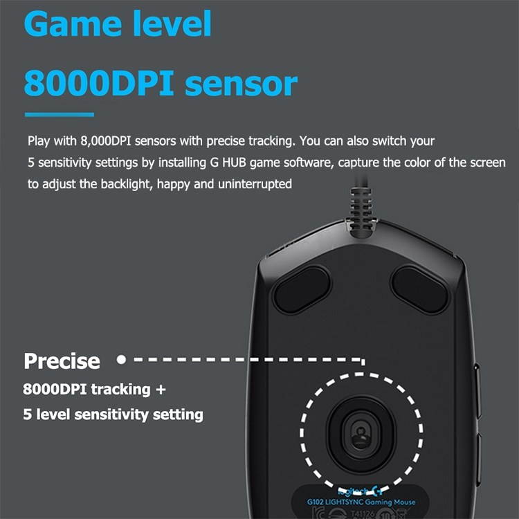 Logitech Mouse G102 LIGHTSYNC 8000 DPI 6 Buttons RGB Backlight USB Wired Optical Gaming Mouse(Black)