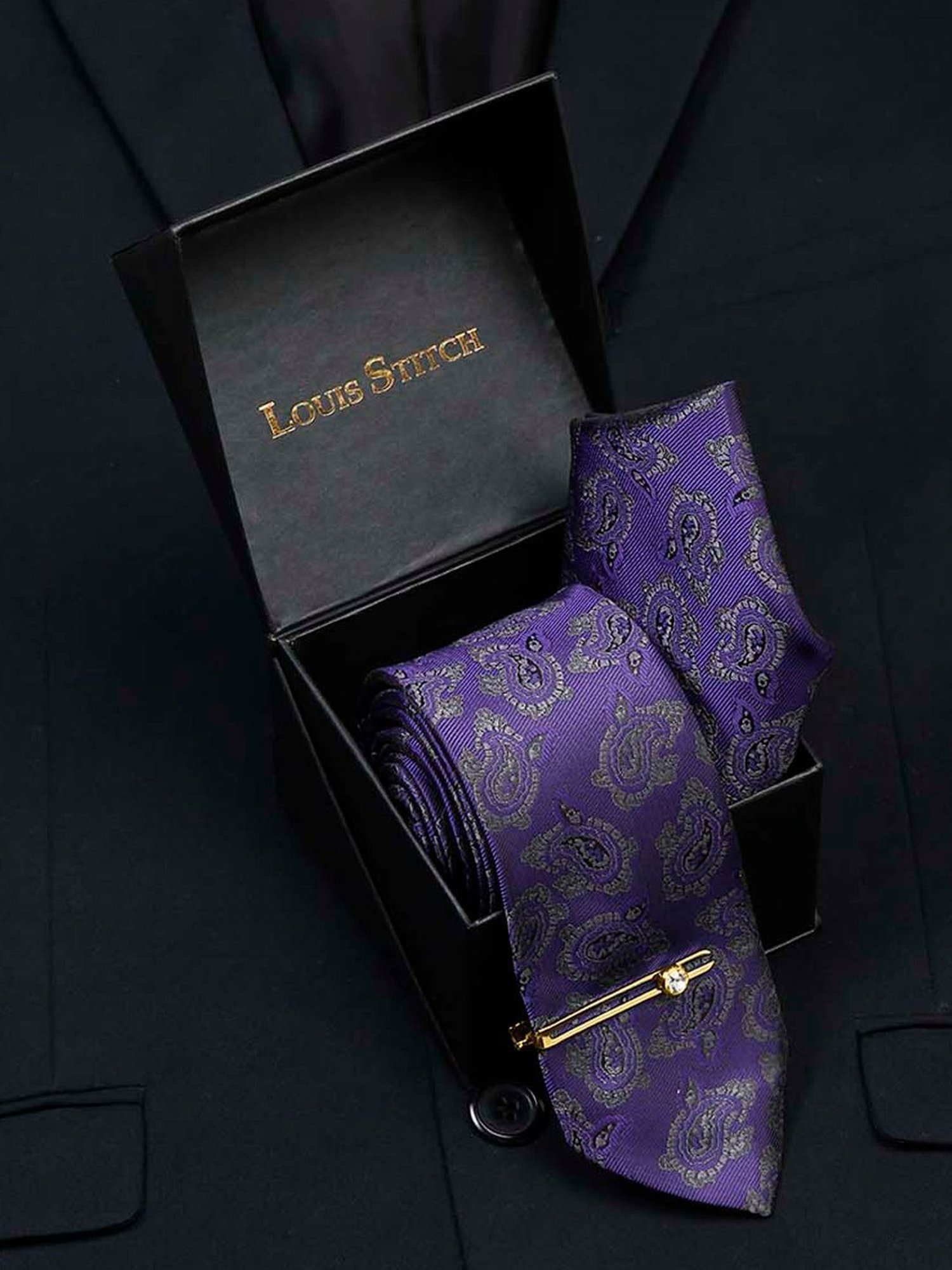 Louis Stitch Purple Printed Necktie Gift Set - Set of 3