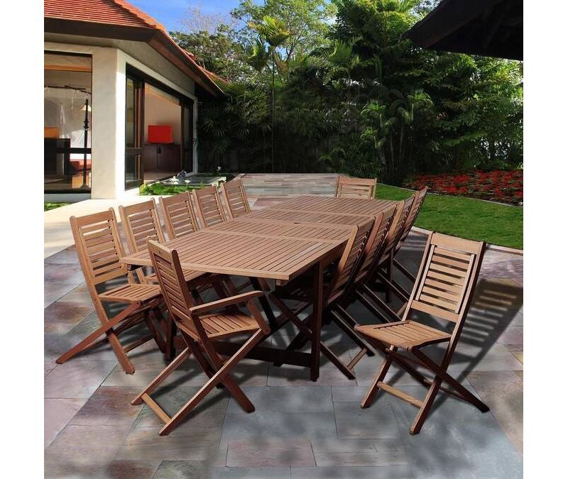 Brandon 13pc Patio Eucalyptus Wood Extendable Dining Set - International Home Miami