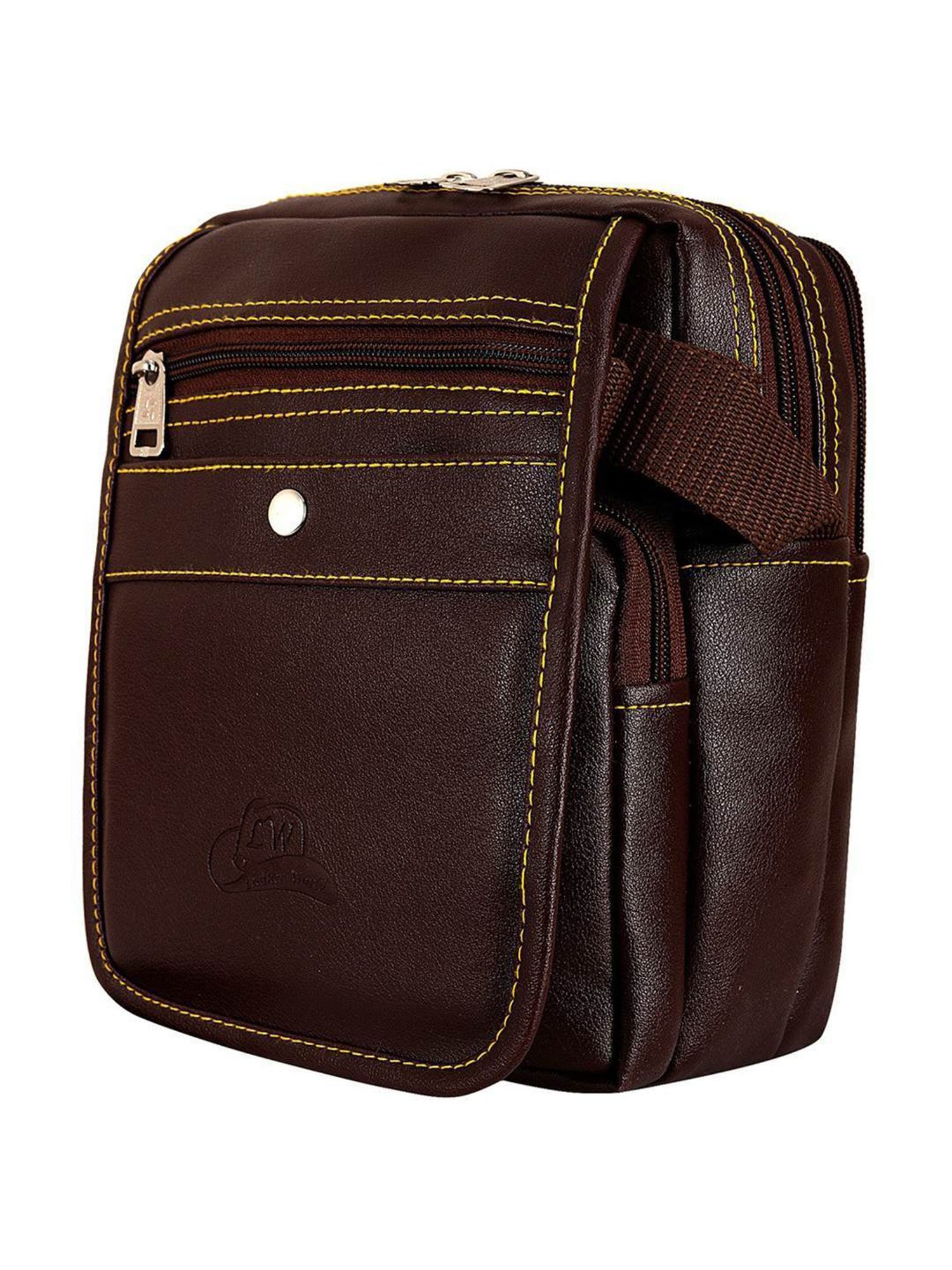 Leather World Brown Solid Medium Cross Body Bag