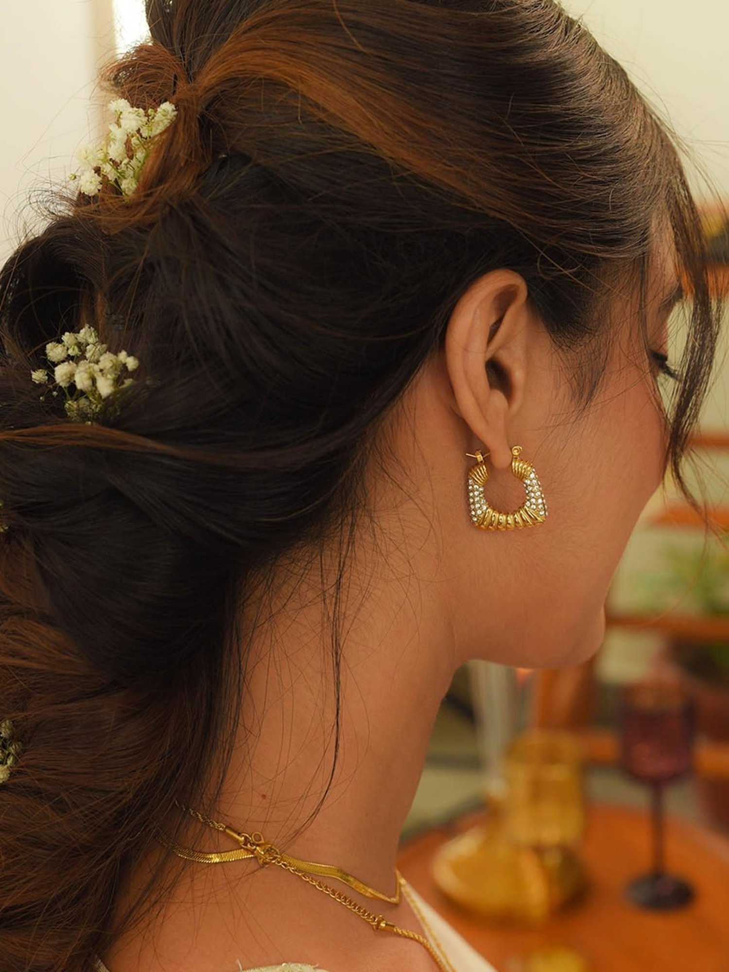 Perfectly Average Diamond CZ Studded Textured Hoops for Women & Girls