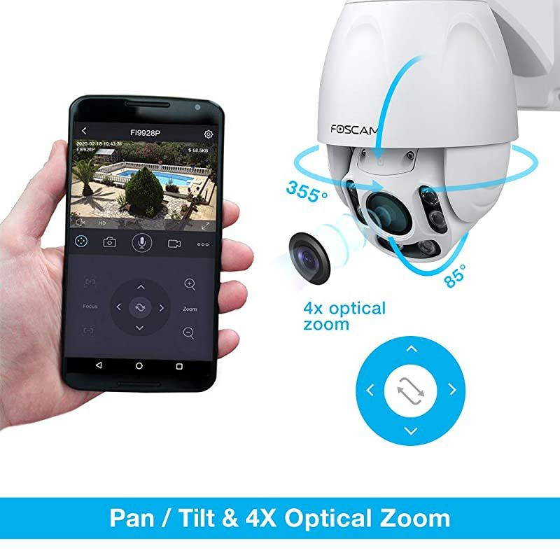 Outdoor PTZ (4x Optical Zoom) HD 1080P WiFi Security Camera - Pan Tilt Wireless IP Camera with Night Vision up to 196ft, IP66 Weatherproof Shell, WDR, Motion Alerts, and More (FI9928P),White