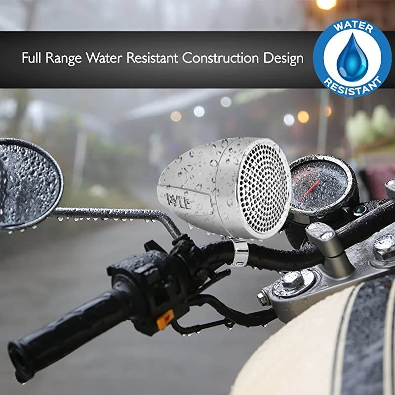 Handlebar Amplifier Motorcycle Speaker System - 1200 Watts Waterproof Motorcycle Speakers & Amp System w/ Dual Handle-Bar Mount, Aluminum Diecast Speakers w/ iPod/MP3 In & USB Charger -  PLMCA90