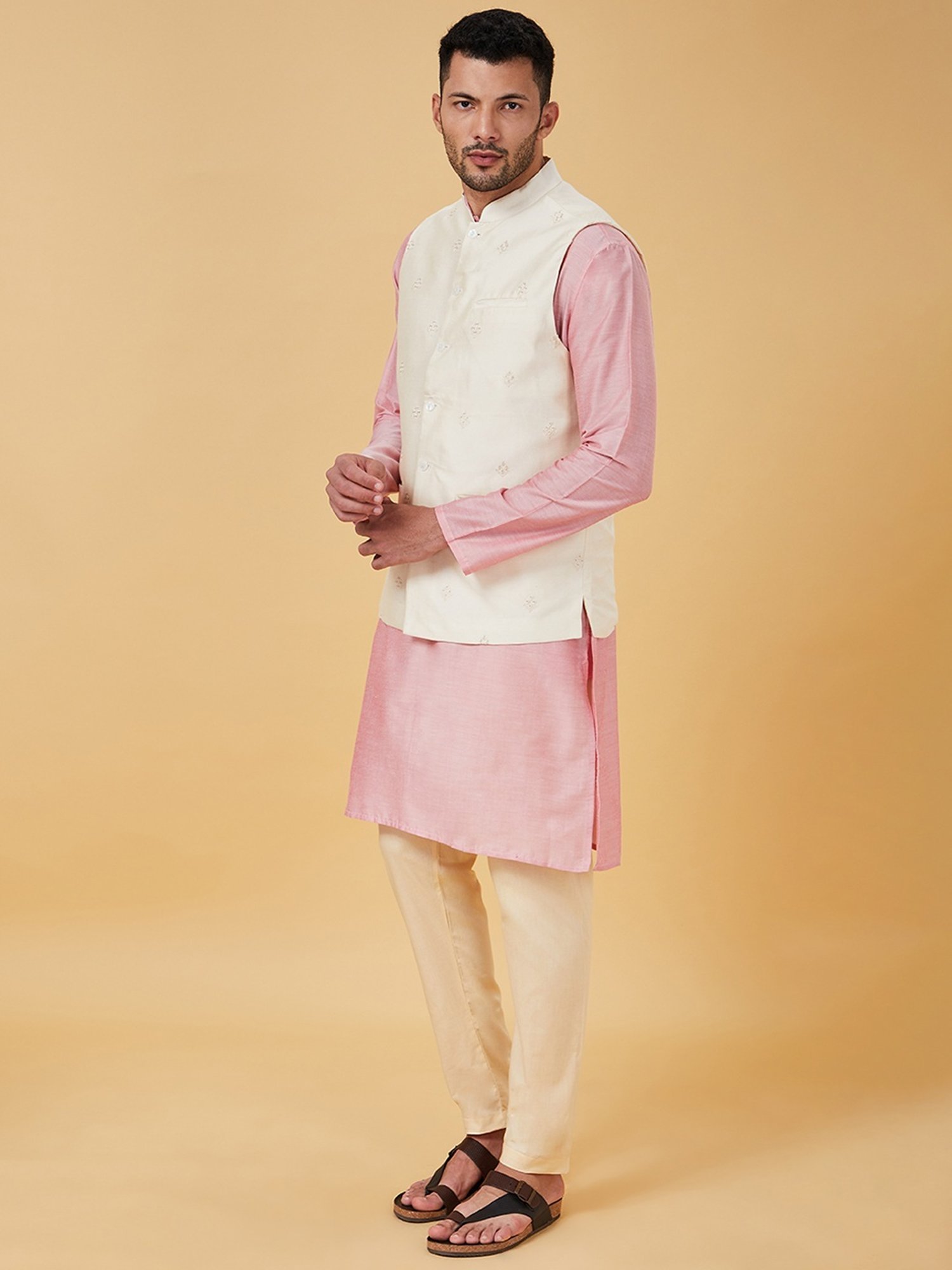 Indus Route By Pantaloons Beige Regular Fit Embroidered Nehru Jacket