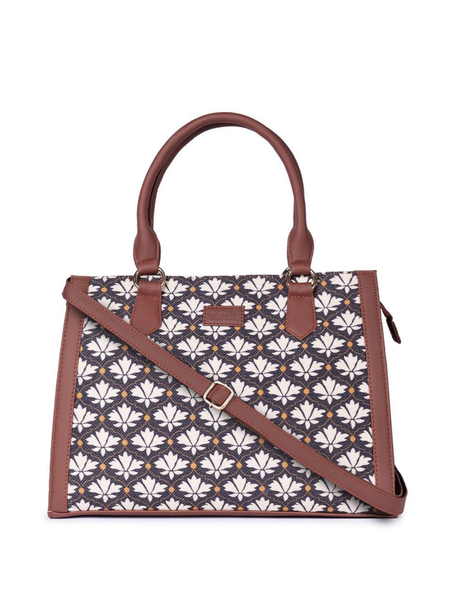 ZOUK Bidri Kaiser Classic Black & White Printed Medium Handbag