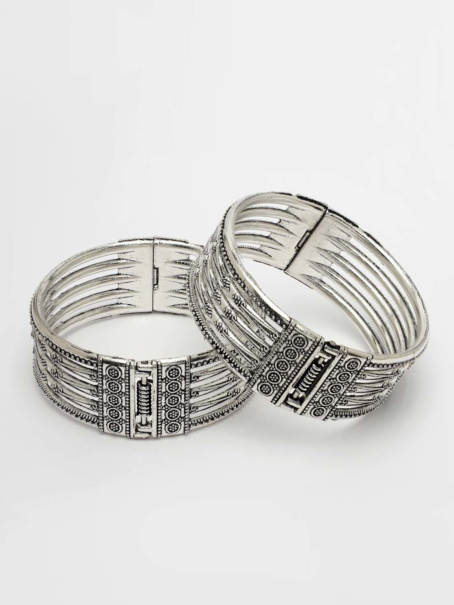 NVR Silver-Toned German Silver Oxidized Kada Bangle for Women