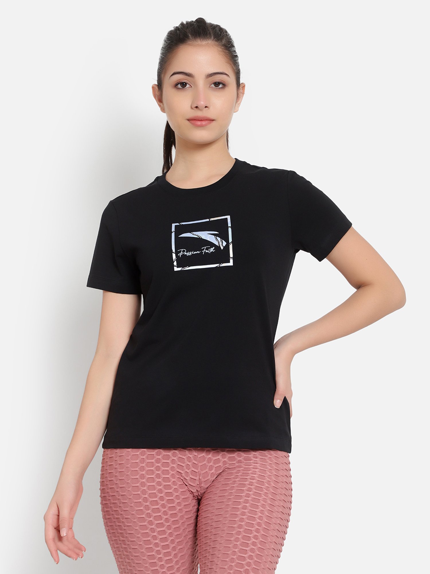 Anta Black Cotton Printed Sports T-Shirt
