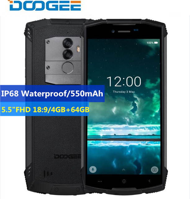 DOOGEE S55 Waterproof Smartphone 4GB RAM 64GB ROM 5500mAh MTK6750T Octa Core 5.5inch Android 8.0 Dual SIM 13.0MP 4G LTE