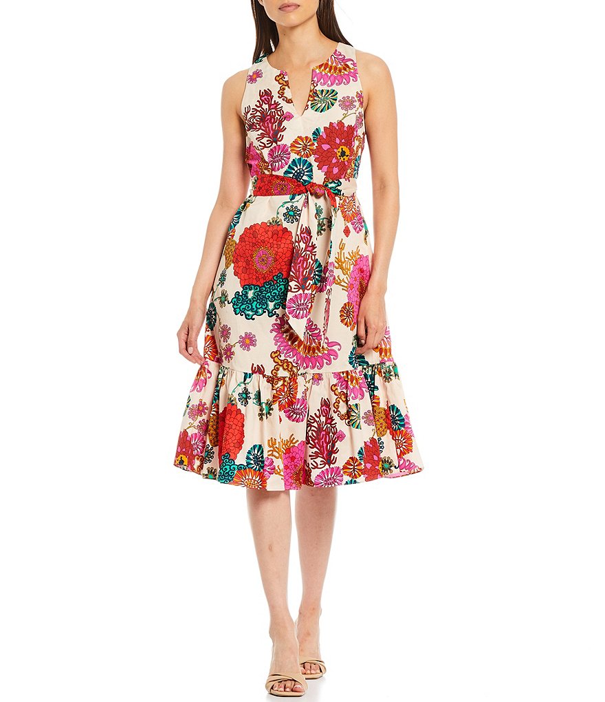 Trina Turk Underwater Floral Print Sleeveless Midi Dress