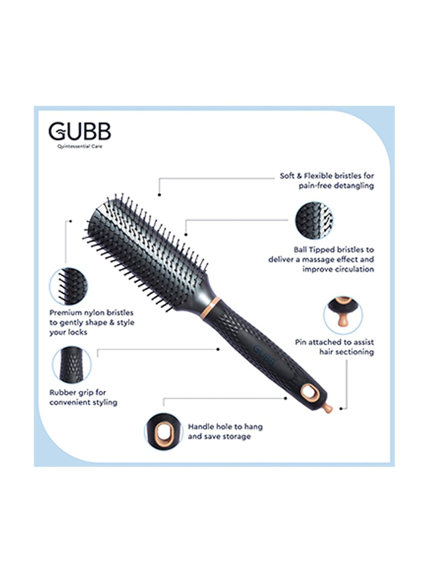 GUBB Styling Brush for Hair Styling, Flat Hair Brush with Pin - Elite Range