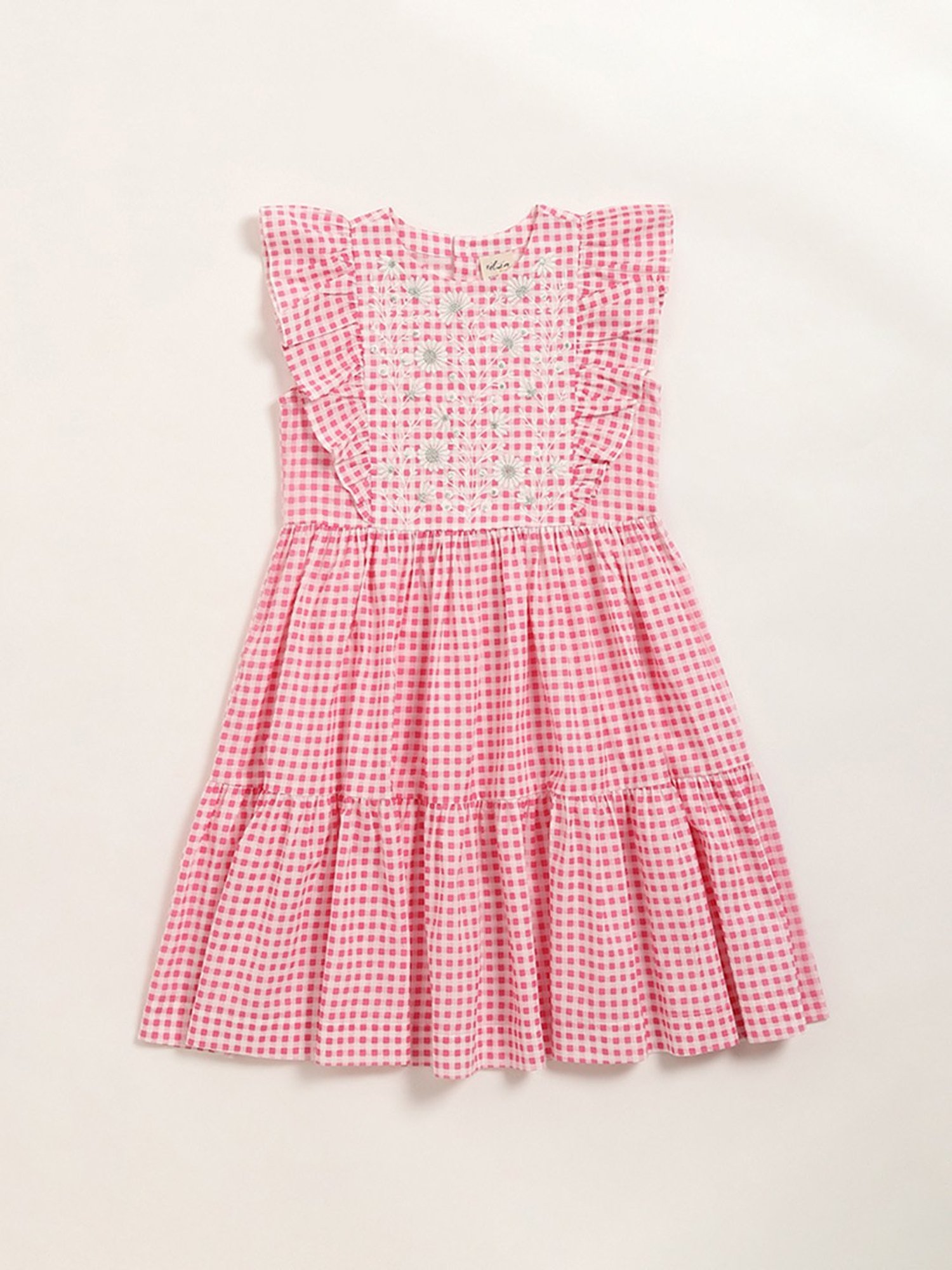 Utsa Kids by Westside Pink Gingham Checkered Tiered Cotton Dress