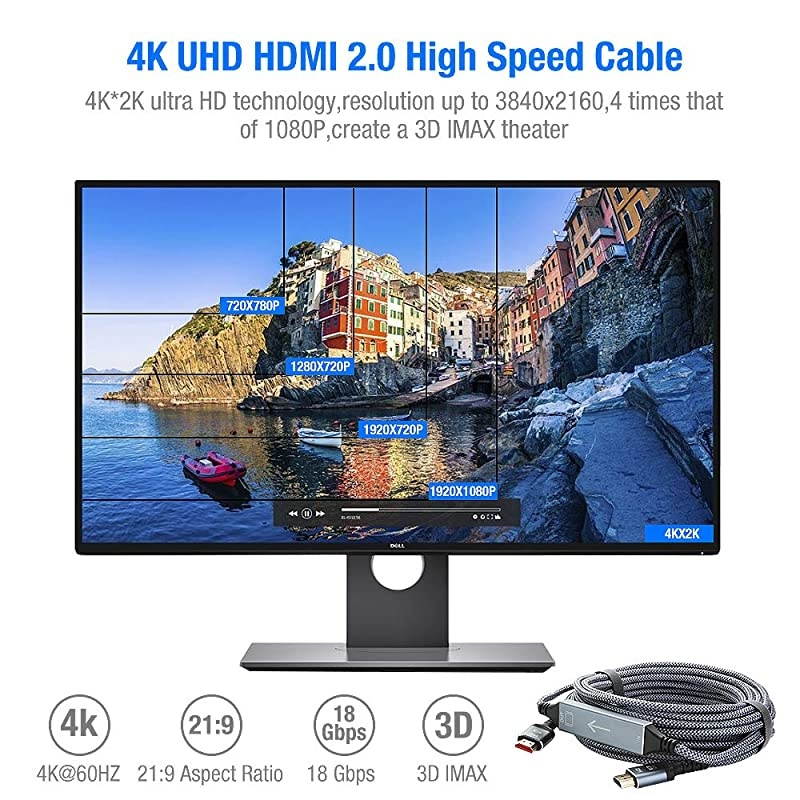 4K60HZ Long HDMI Cable, 50FT 18Gbps High Speed HDMI 2.0 Braided Cord-Supports (4K 60Hz HDR,Video 4K 2160p 1080p 3D HDCP 2.2 ARC-Compatible with Ethernet Monitor PS4/3 4K Fire Netflix