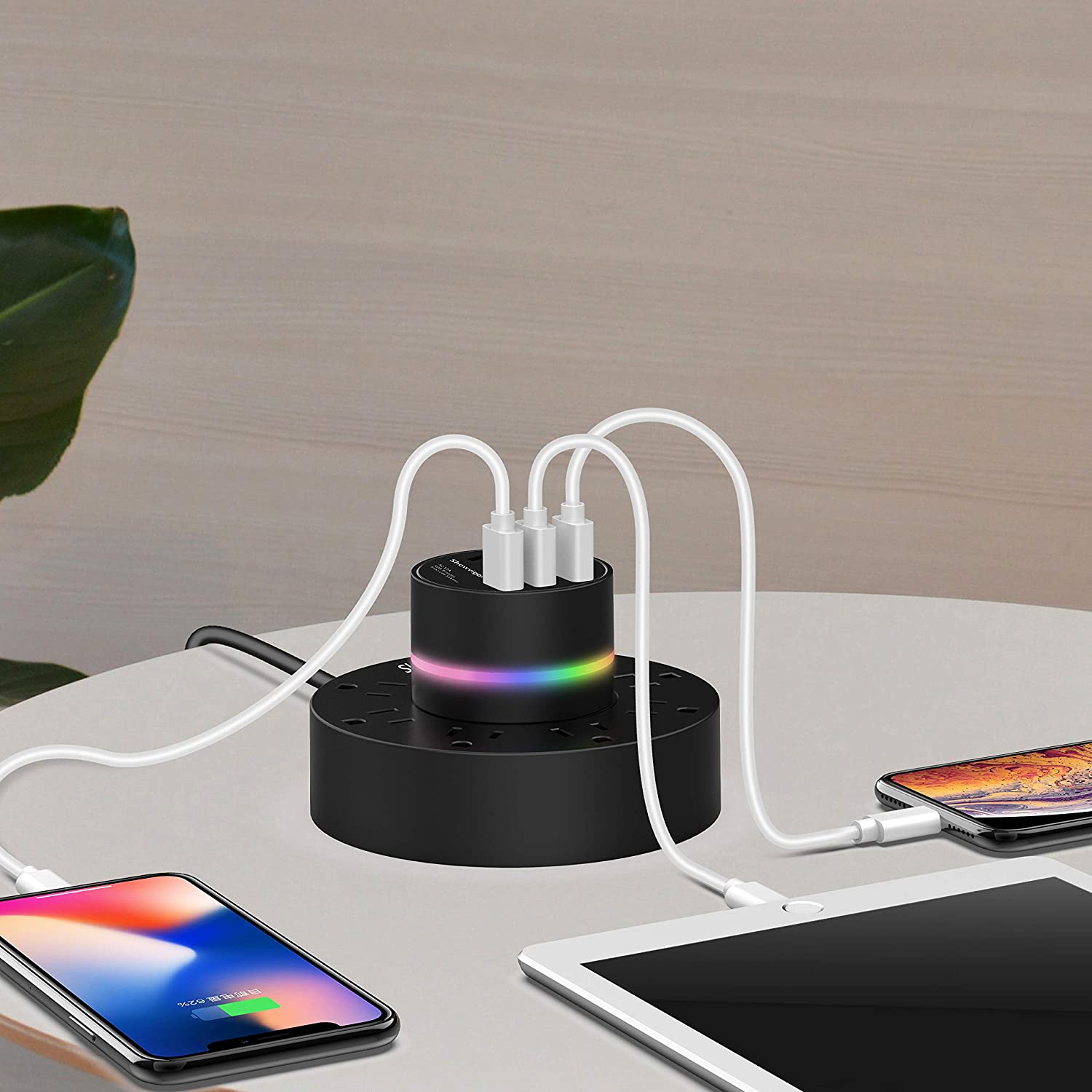 Power Strip with USB, 9-Outlet Surge Protector 3 USB Charging Ports with Sensor Night Light, 6ft Long Extension Cord, Flat Plug, 1875W/15A Compact Size for Travel, Home and Office, ETL Listed