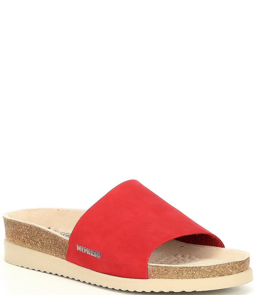 Mephisto Hanik Nubuck Leather Cork Wedge Slides