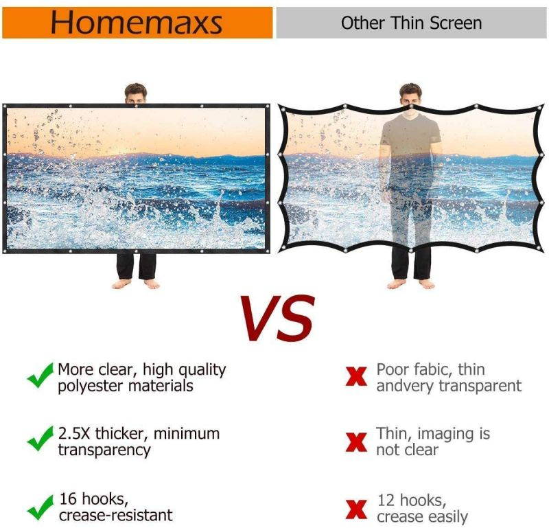 HOMEMAXS Projector Screen 120 Inch,Portable Movie Screen for Outdoor Indoor,4K 16:9 HD Foldable Wrinkle-Free Projection Screen(1.1 GAIN,160&deg;Viewing),Support Front Rear Projection