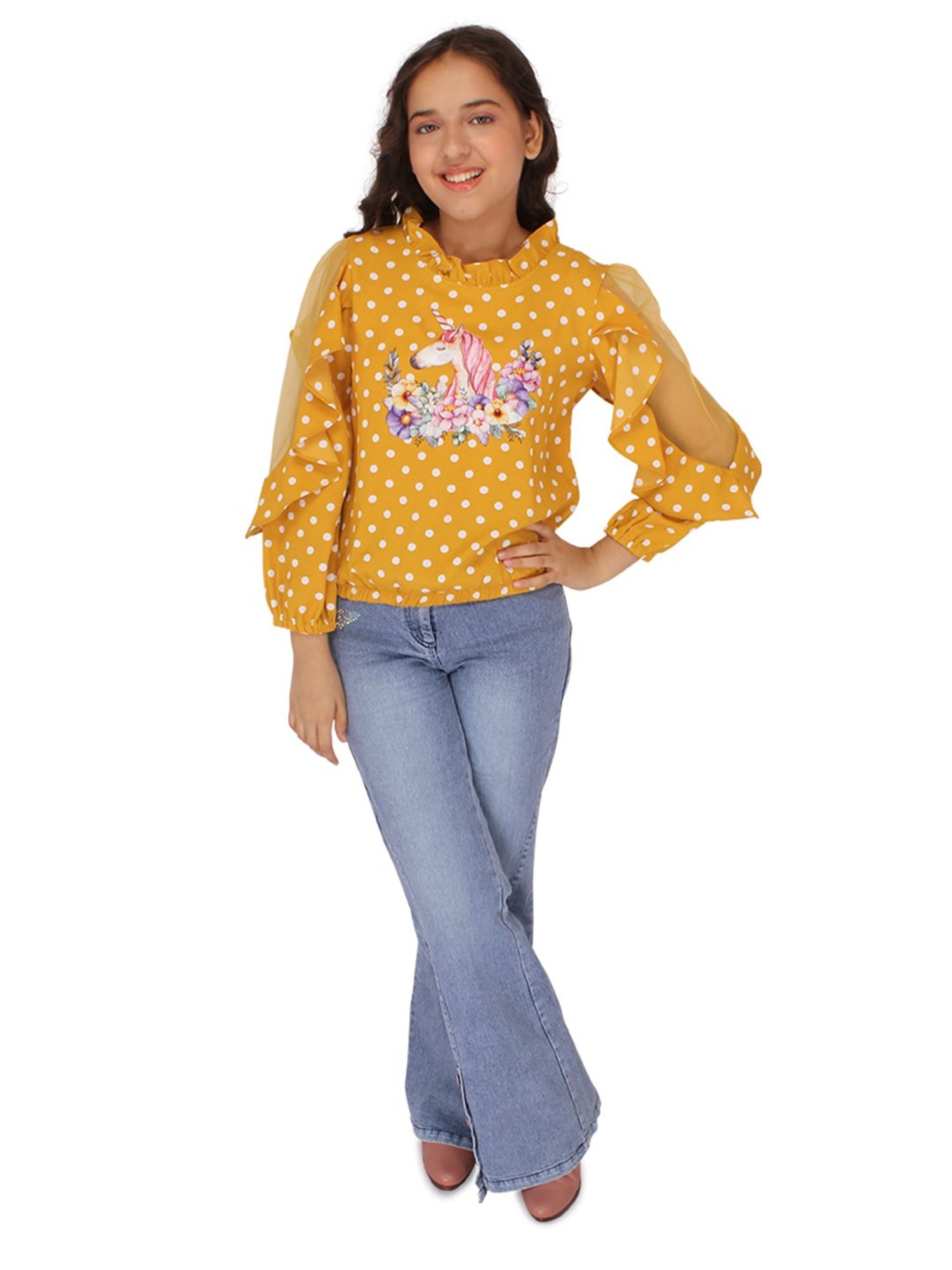 Cutecumber Kids Yellow Floral Print Full Sleeves Top