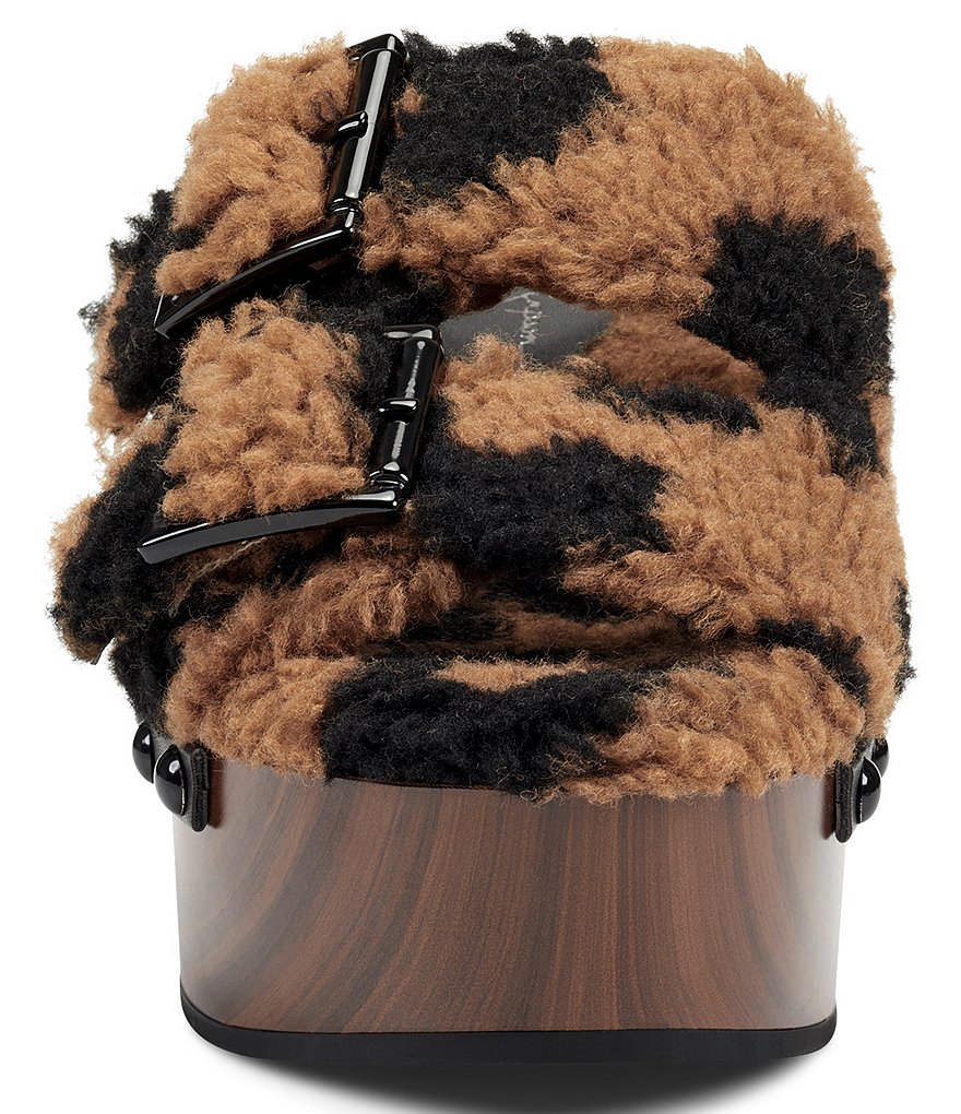 Jessica Simpson Cyriss Leopard Print Faux Shearling Buckle Wedges