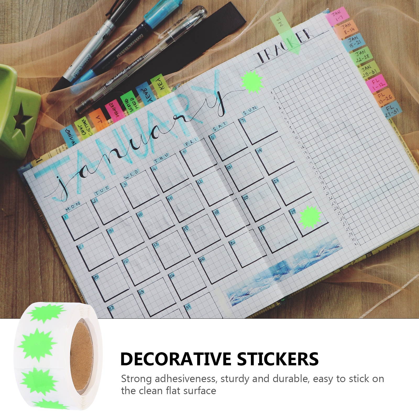 1 Roll/500pcs Decorative Stickers Fluorescent Color Label Explosion Pattern Label