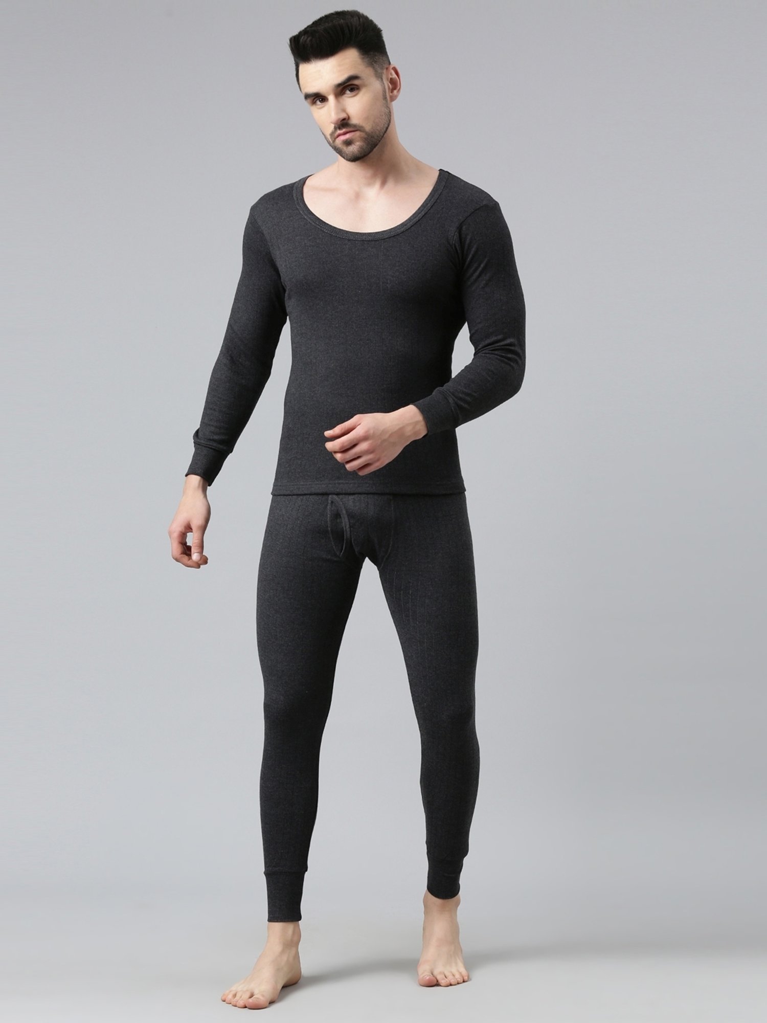 Dixcy Josh Dark Grey Melange Cotton Skinny Fit Thermal Bottoms